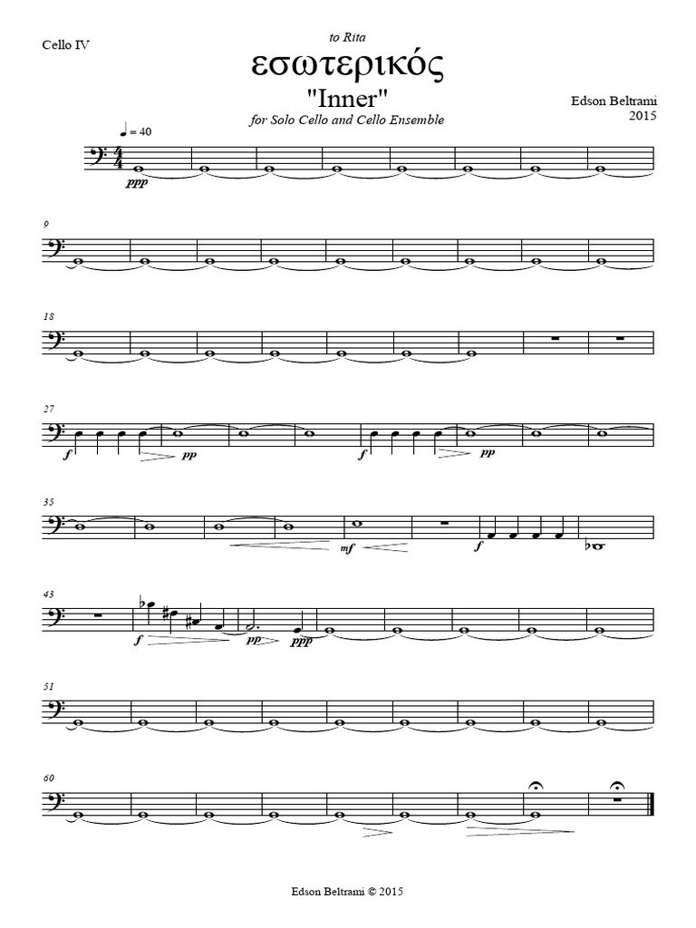 Inner For Cello Solo and Cello Ensemble Cello IV | PDF