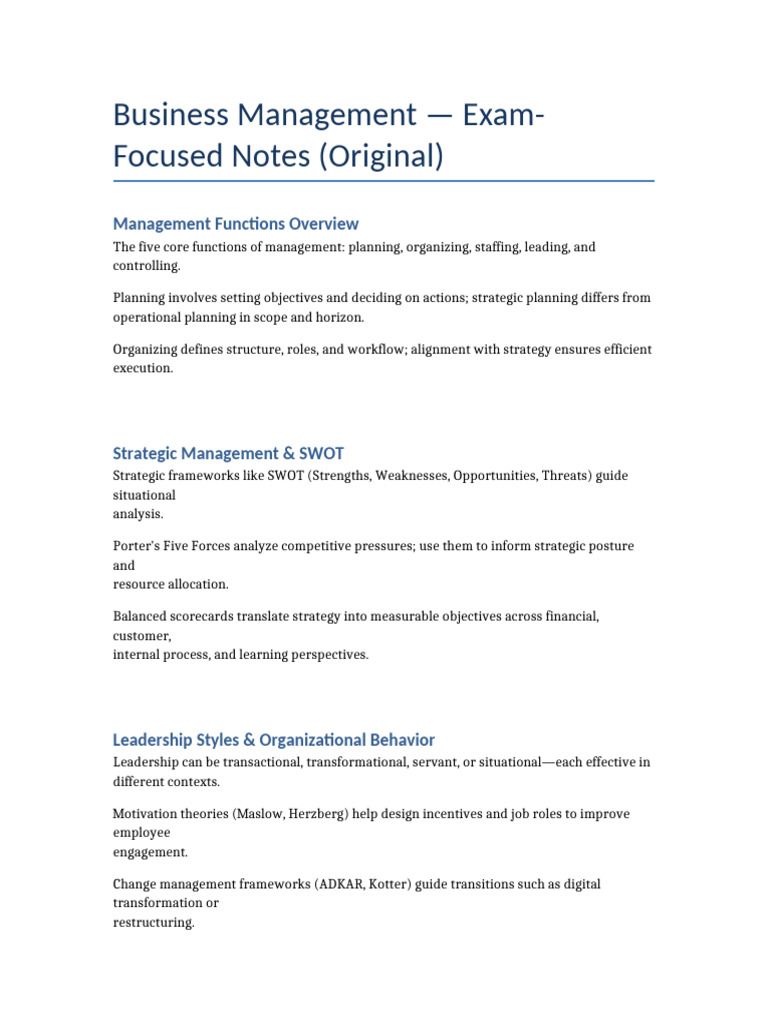 Business Management Exam Study Guide | PDF | Performance Indicator ...