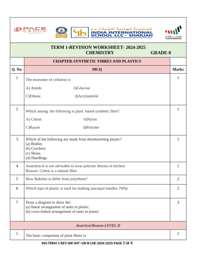 Grade 8 Chemistry: Synthetic Fibres & Plastics | PDF | Fibers | Plastic