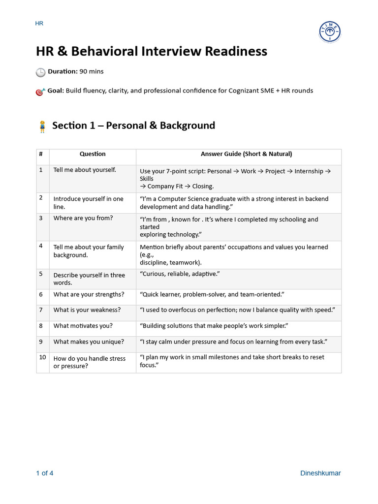 HR Interview Preparation Guide | PDF | Databases | Data