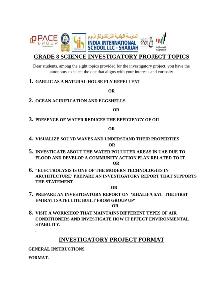 Grade 8 Science Project Topics Guide | PDF | Experiment | Data