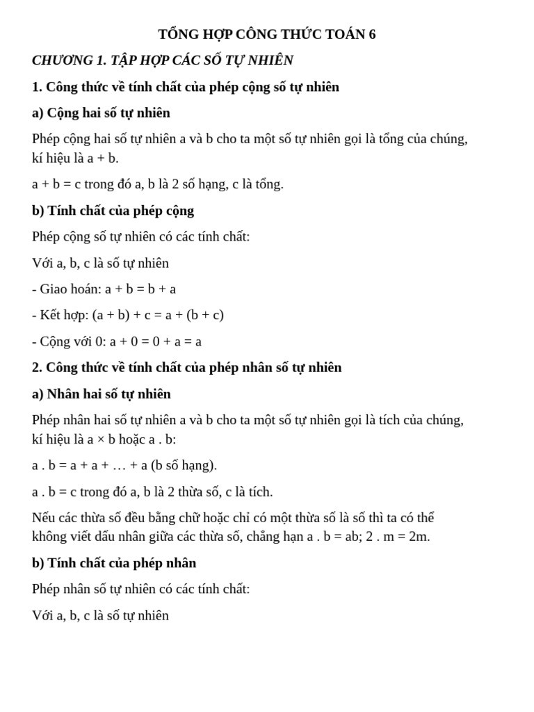 T NG H P Công TH C Toán 6 | PDF