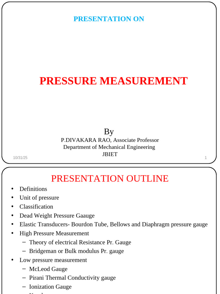Pressure Measurement Techniques Explained | PDF | Pressure Measurement ...