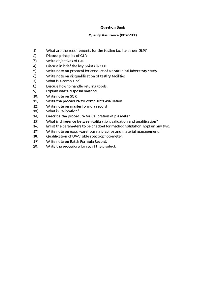 BP706TP QA Question Bank | PDF