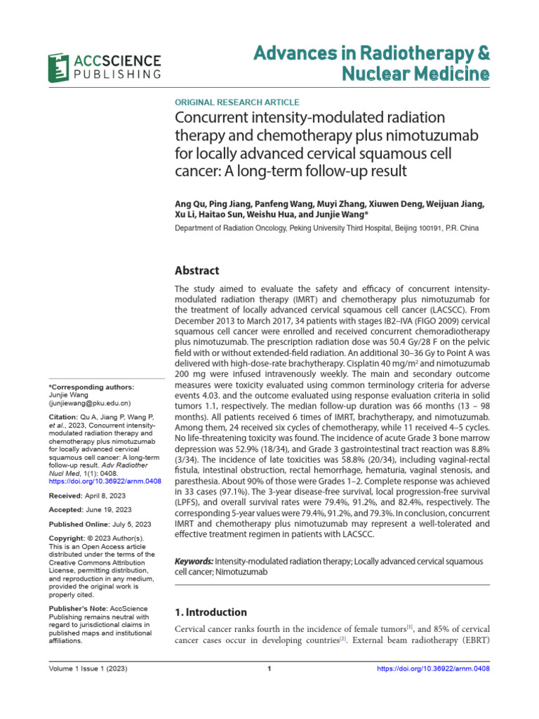 IMRT and Nimotuzumab for Cervical Cancer | PDF | Radiation Therapy ...