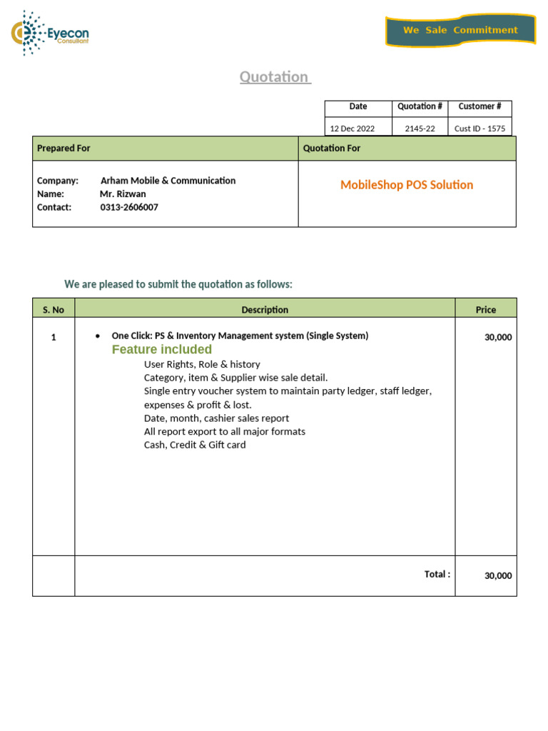 Quotation for Arham Mobile POS Solution | PDF | Point Of Sale | Payments