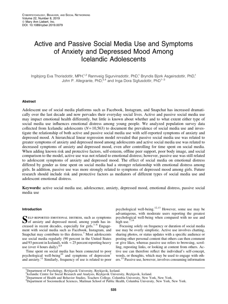 Social Media Use and Adolescent Anxiety | PDF | Self Esteem | Adolescence