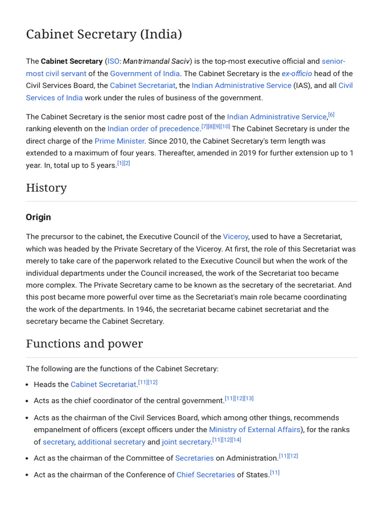 Overview of India's Cabinet Secretary | PDF | Government | Government ...