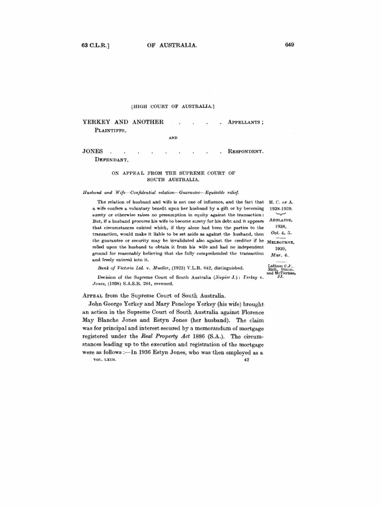Yerkey V Jones (1939) 63 CLR 649 | PDF