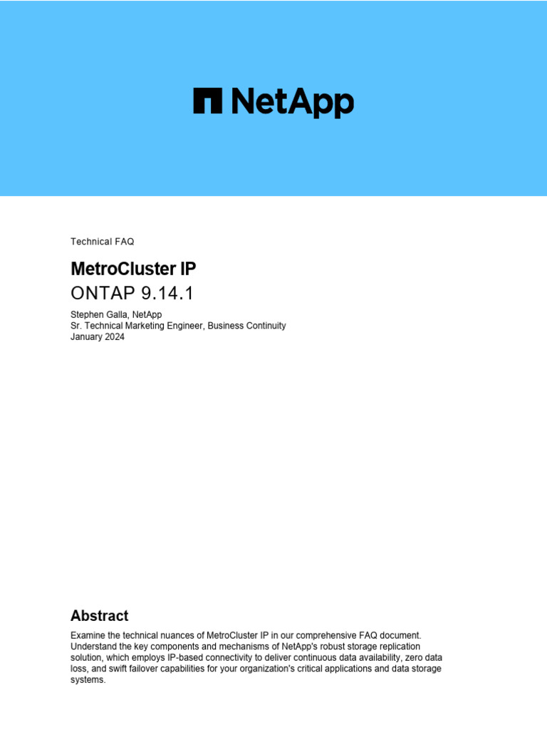 MetroCluster IP FAQ for ONTAP 9.14.1 | PDF | Computer Networking ...