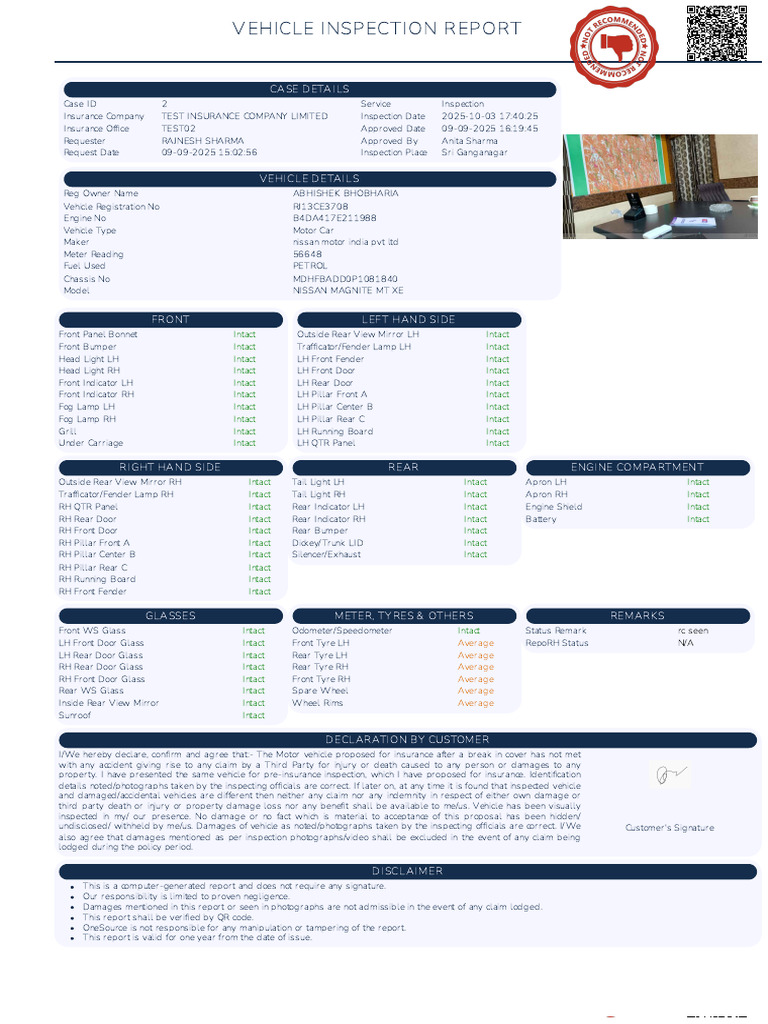 Vehicle Inspection Report for Nissan Magnite | PDF | Wheeled Vehicles ...