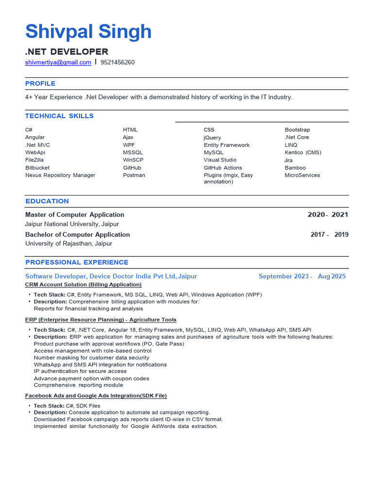 Shivpal Singh .Net 4+ Years | PDF | Microsoft Sql Server | Entity Framework