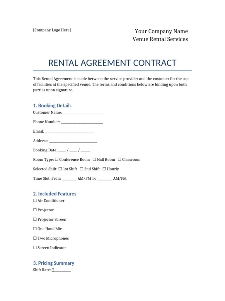 Venue Rental Agreement Template | PDF