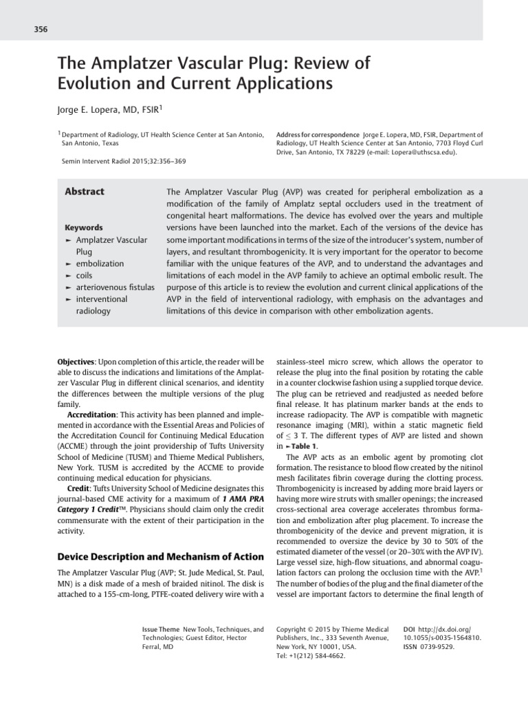 Amplatzer Vascular Plug Overview | PDF | Interventional Radiology ...