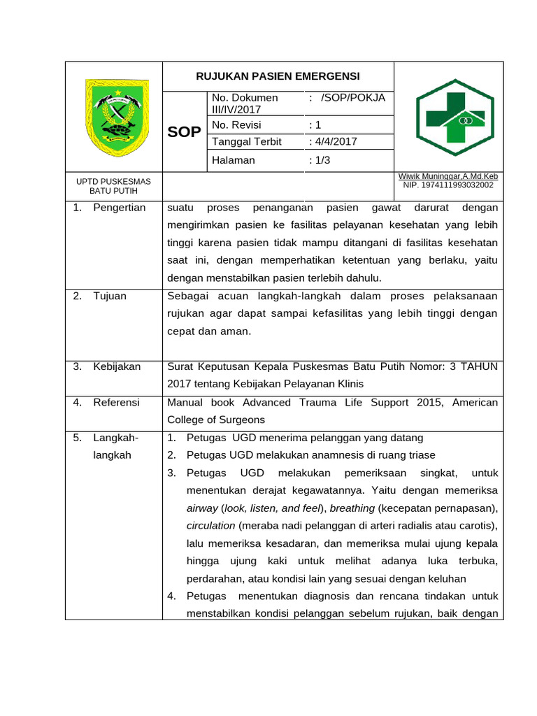SOP Rujukan Pasien Gawat Darurat | PDF
