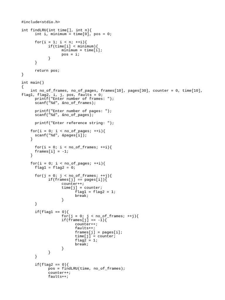 LRU Page Replacement Algorithm Code | PDF