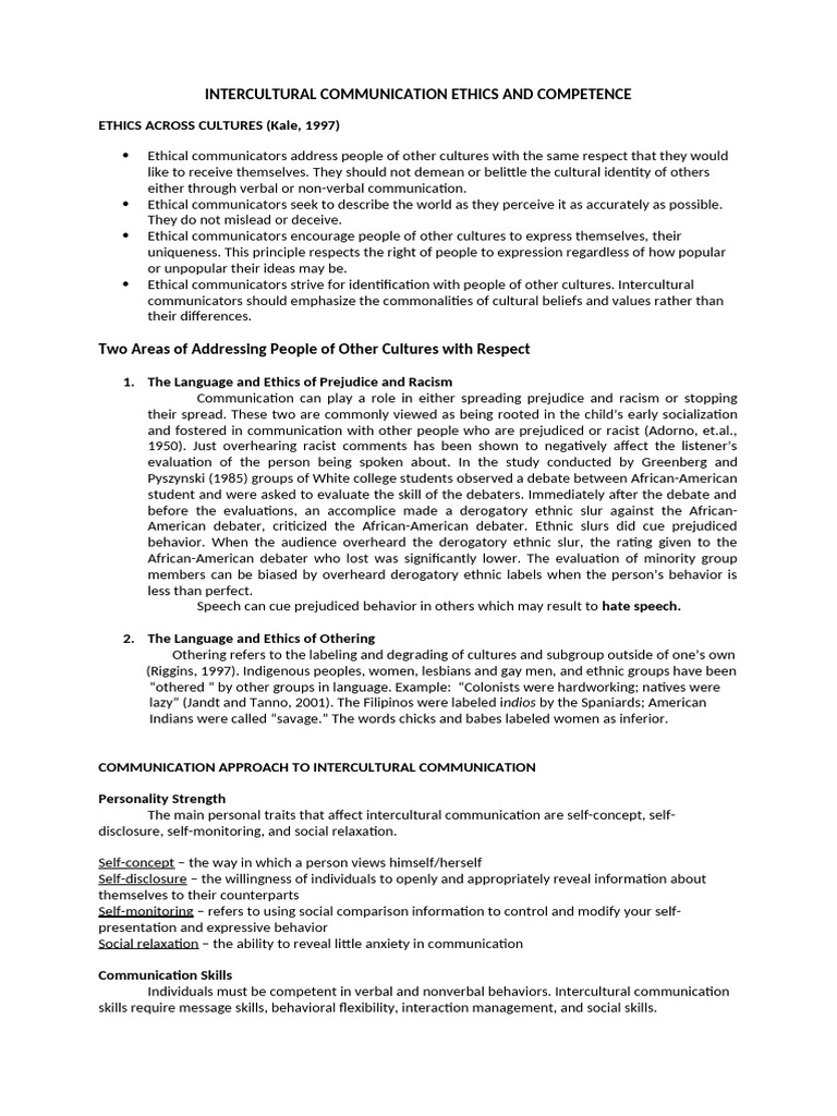 Intercultural Communication Ethics Guide | PDF | Communication | Prejudices