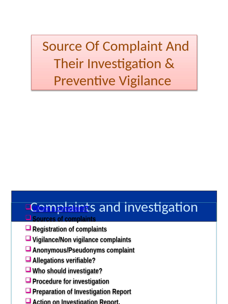 Complaint Investigation and Vigilance Guide | PDF | Crimes | Crime ...