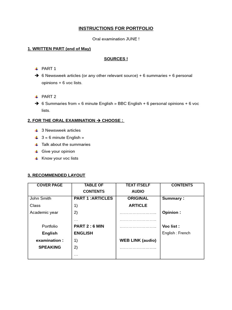 Instructions For Portfolio | PDF