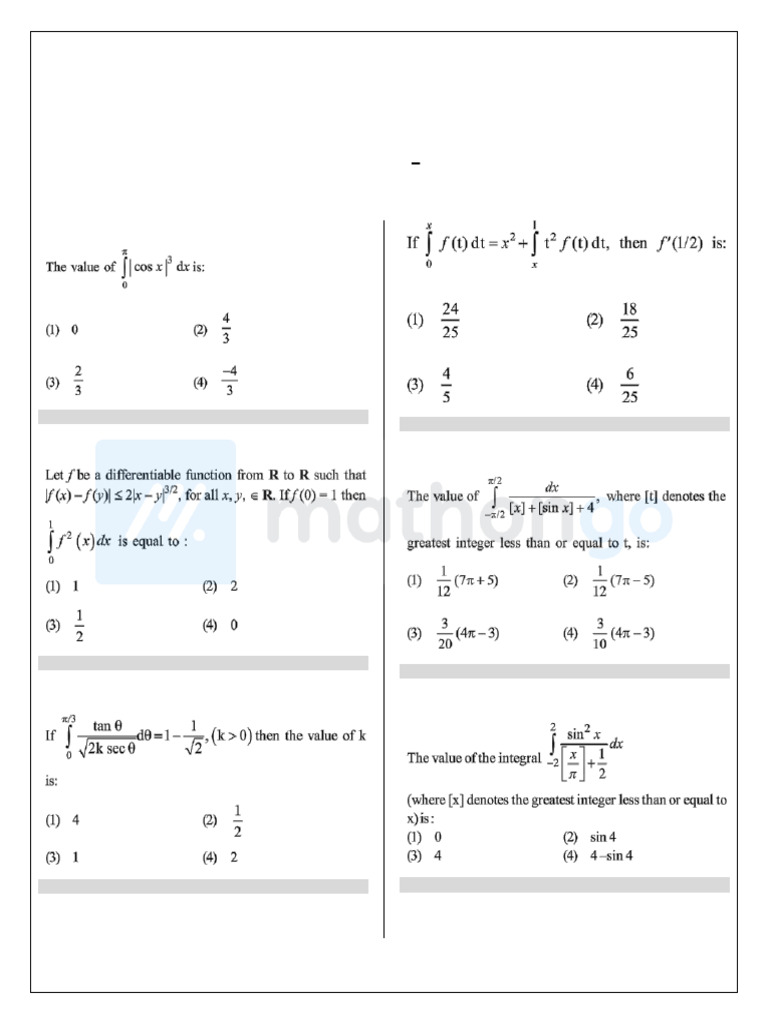 Definite Integration in JEE Mains 2019 | PDF | Function (Mathematics ...