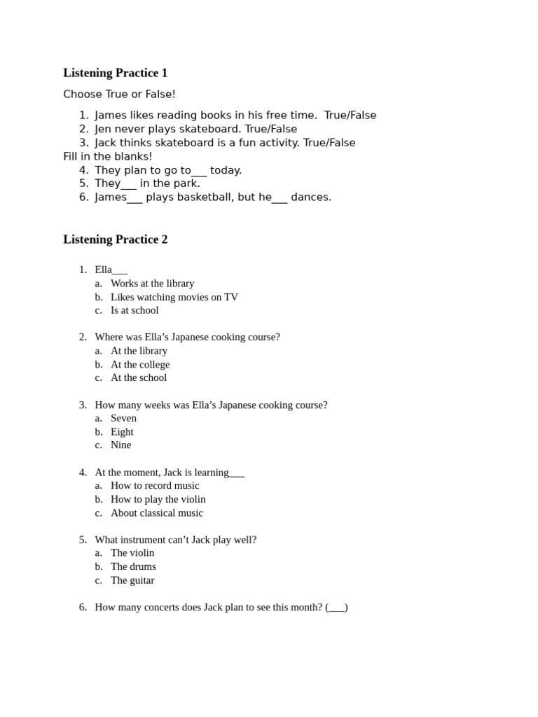 Listening Comprehension Exercises | PDF