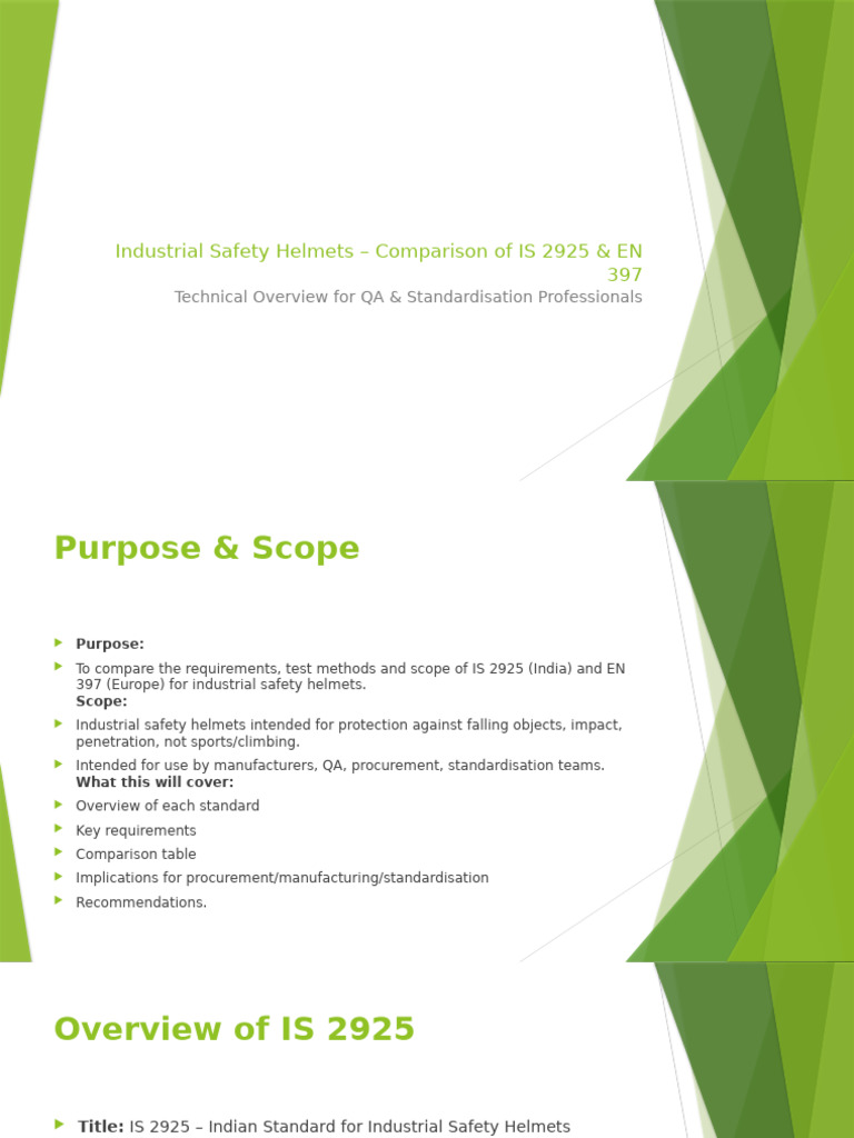 IS 2925 vs EN 397: Helmet Standards Comparison | PDF | Occupational ...