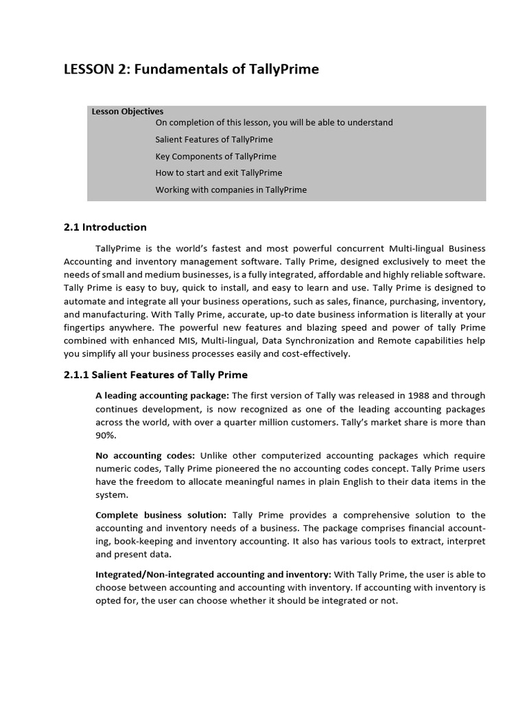 TallyPrime: Key Features Overview | PDF | Point Of Sale | Password