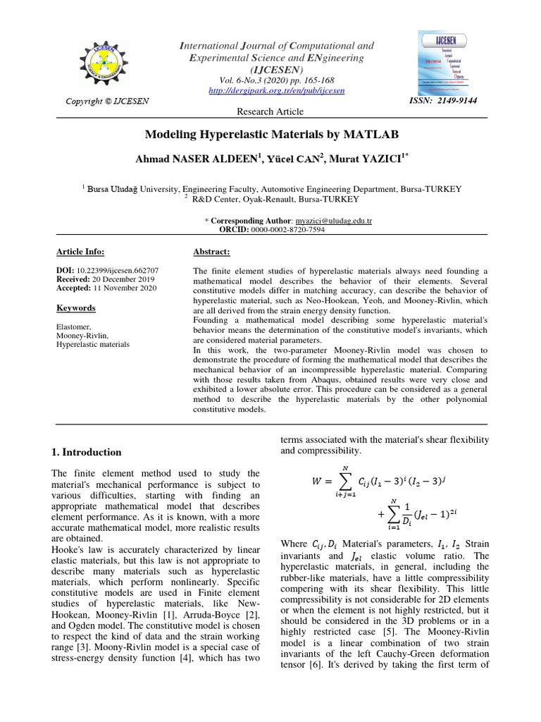 MATLAB Modeling of Hyperelastic Materials | PDF | Elasticity (Physics ...
