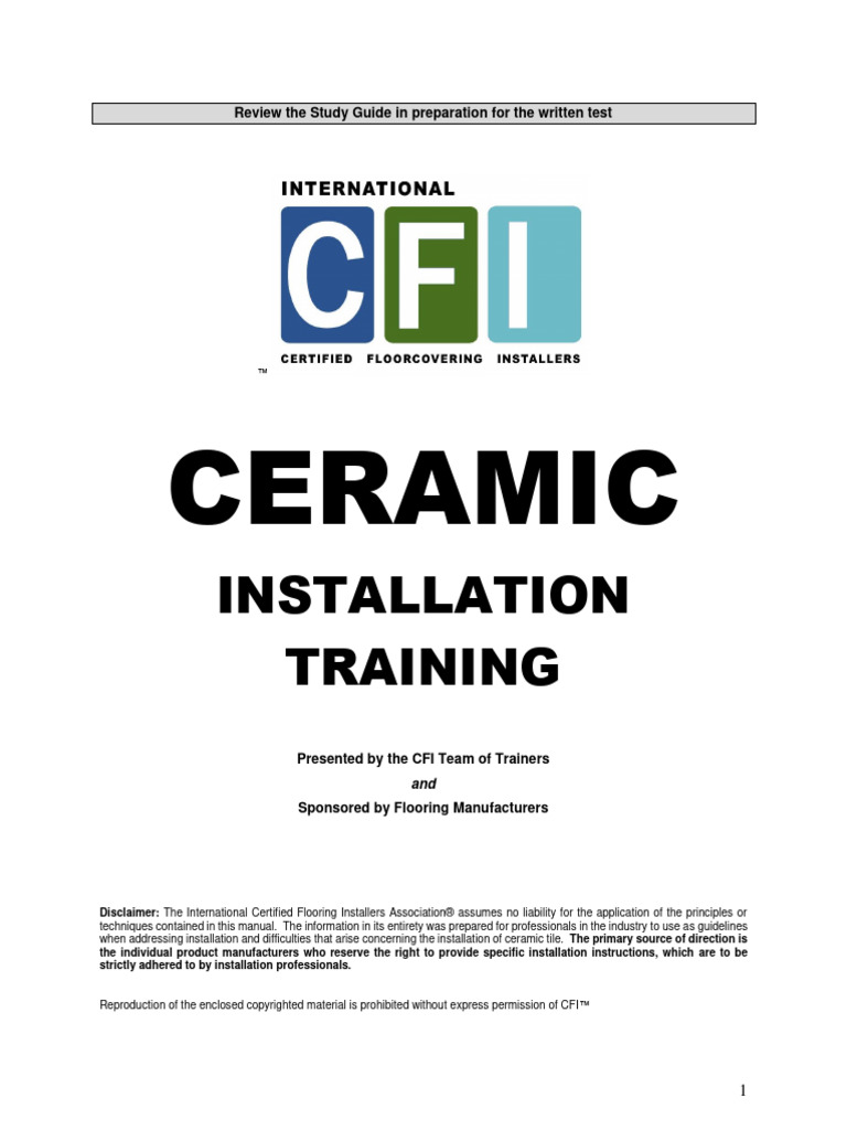 CFI Ceramic Installation Study Guide | PDF | Concrete | Tile