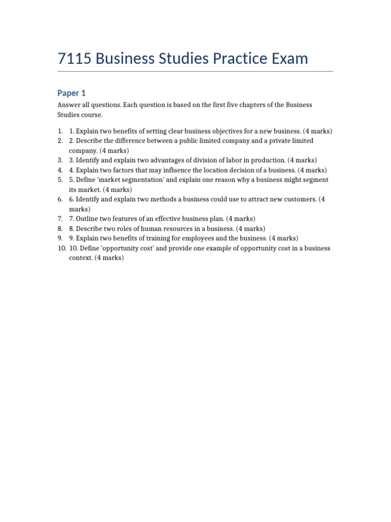 Business Studies Exam Practice Guide | PDF | Environmental Technology ...