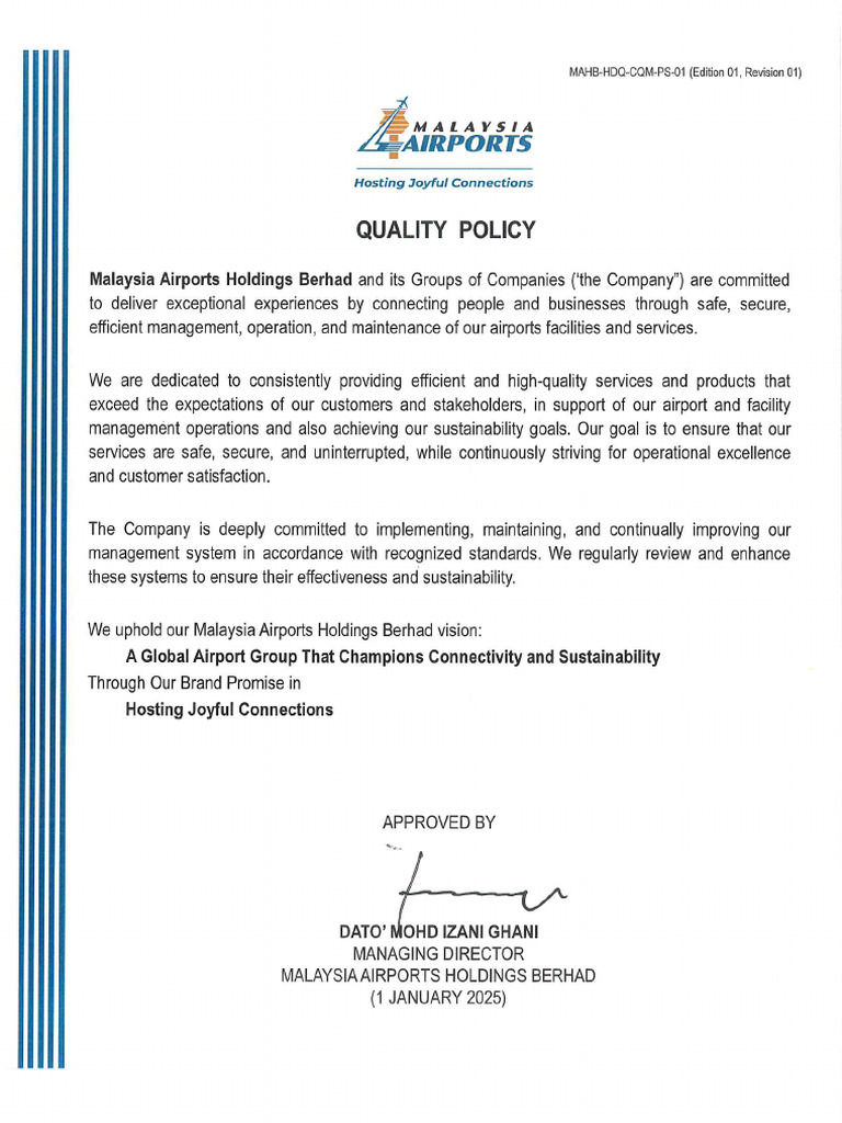 Mahb HDQ CQM Ps 01 Quality Policy | PDF