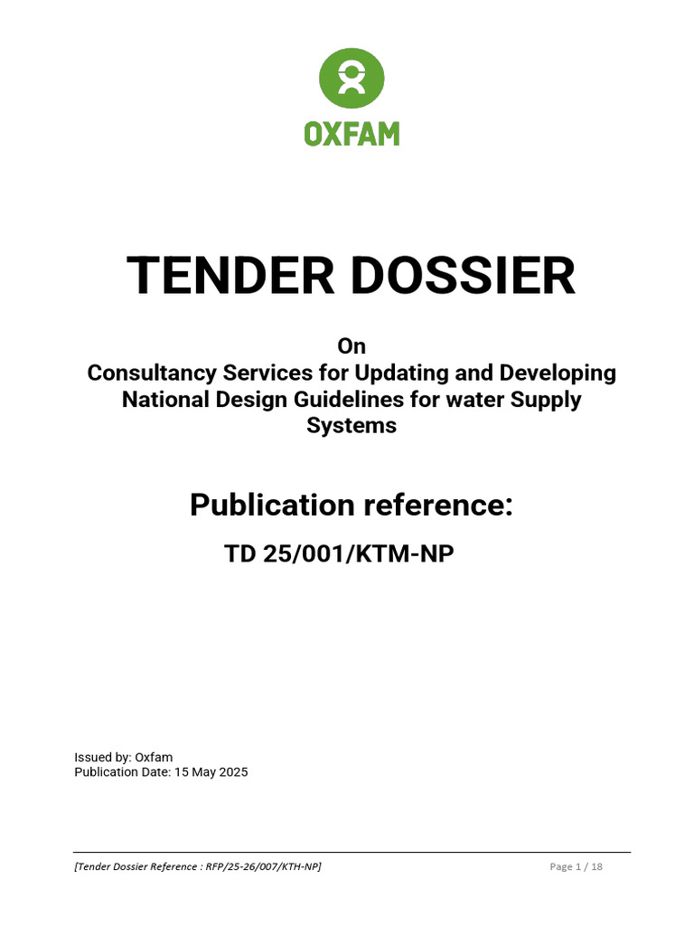 Tender Dossier-Water Supply System | PDF | Water Supply Network ...