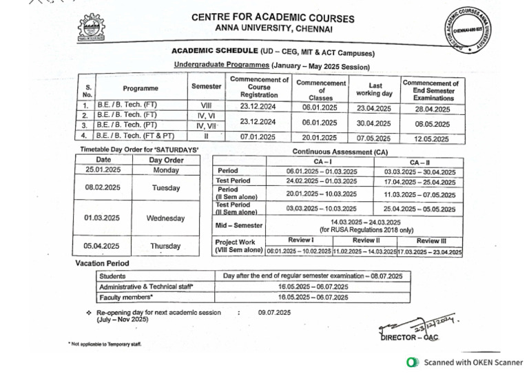 Academic Schedule 2025 April May | PDF