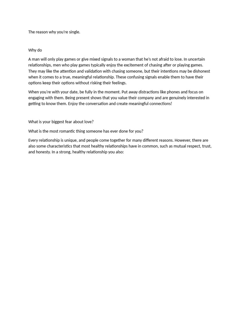 Reasons for Being Single Explained | PDF