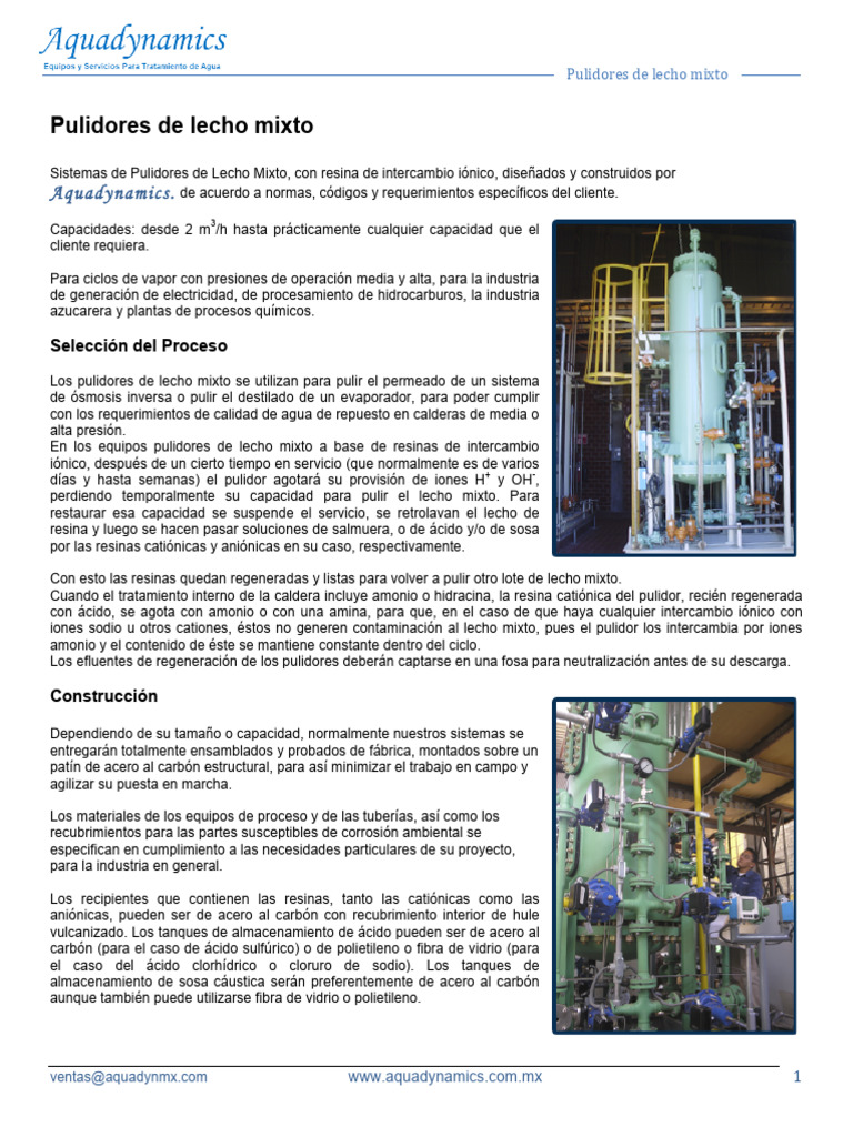 Pulidores de Lecho Mixto Aquadynamics | PDF | Enlace iónico ...