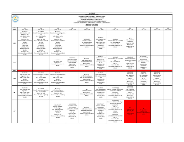 BCA Semester 3 Class Schedule 2025 | PDF | Information Technology ...