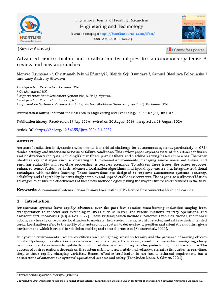 Advanced Sensor Fusion and Localization Techniques For Autonomous ...