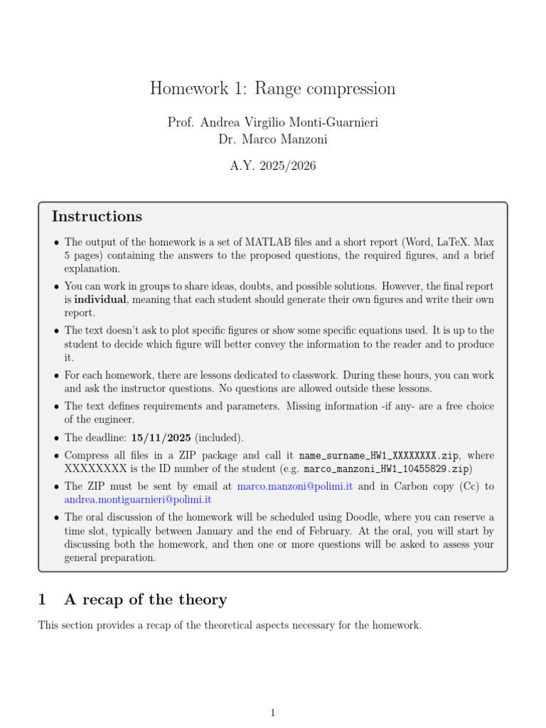 MATLAB Homework: Range Compression Analysis | PDF | Signal To Noise ...