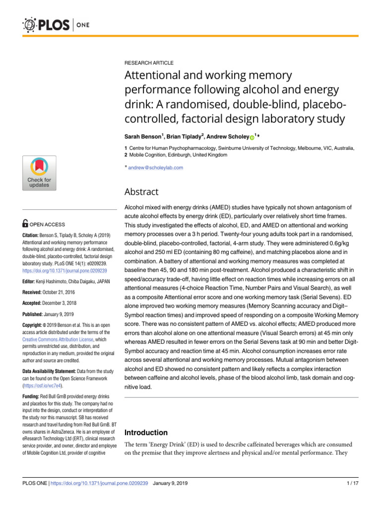 Attentional and Working Memory | PDF | Caffeine | Effect Size