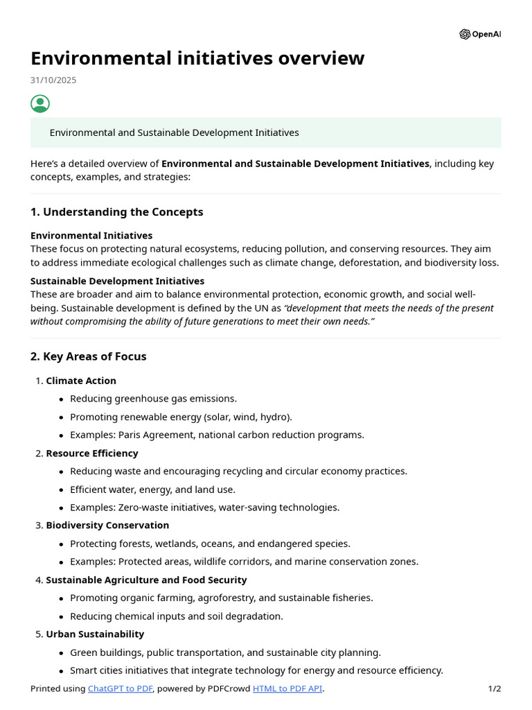 Environmental Sustainability Initiatives Overview | PDF ...