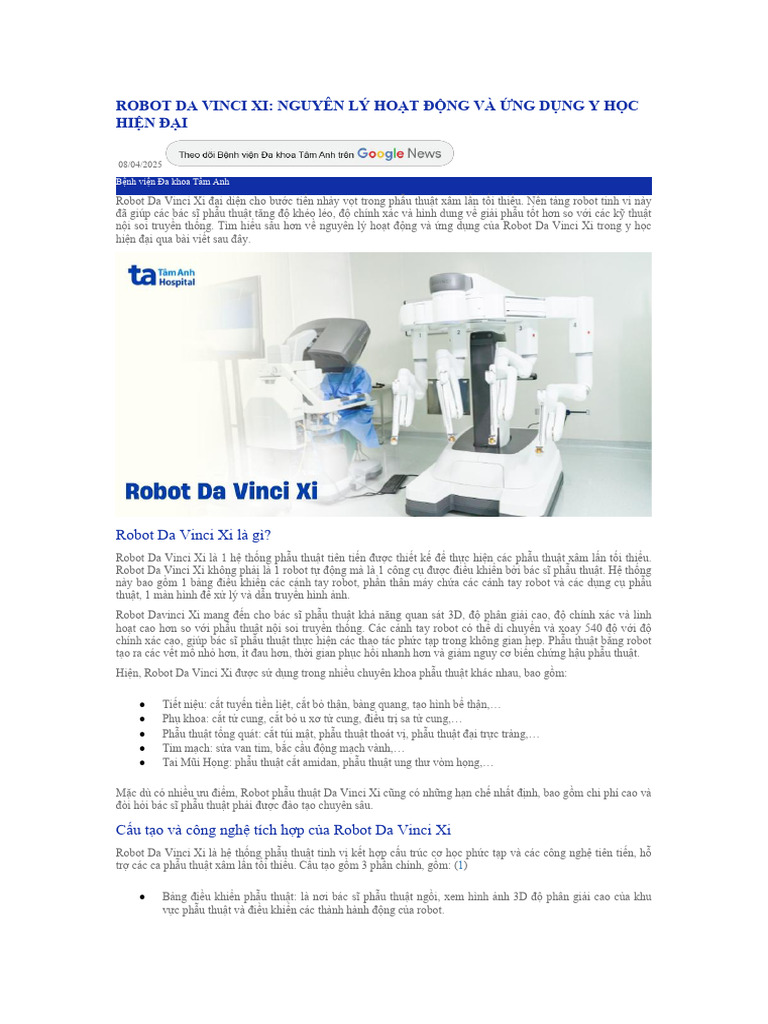 VI. Robot Da Vinci Xi | PDF
