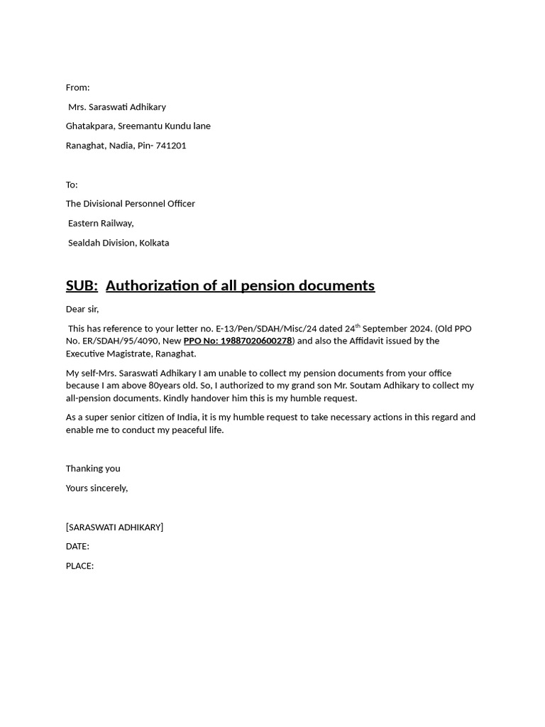Authorization Letter of Saeaswati Adhikary | PDF