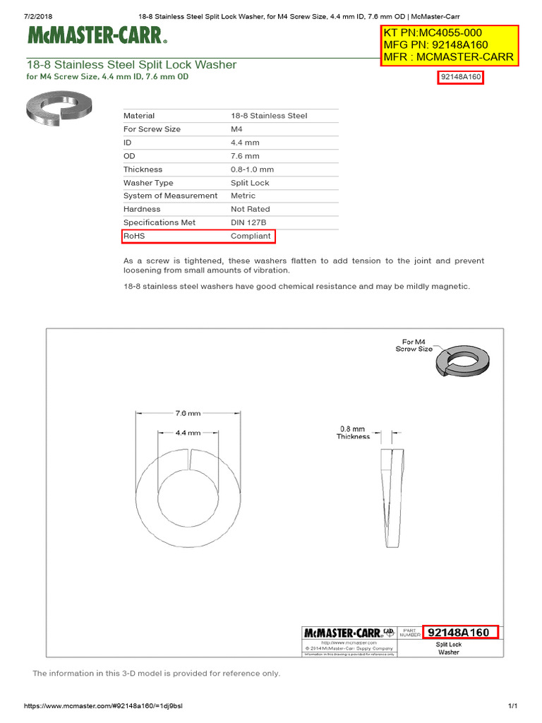 M4 Split Lock Washer Specifications | PDF