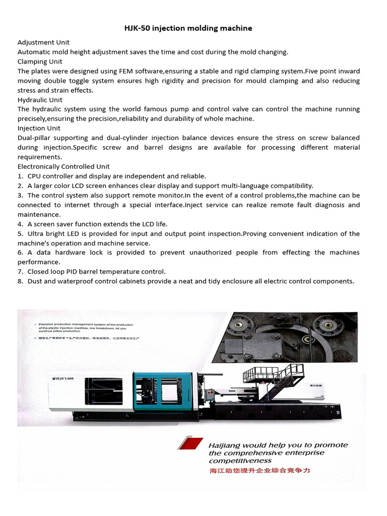 HJK-50 Injection Molding Machine Overview | PDF | Mechanical Engineering