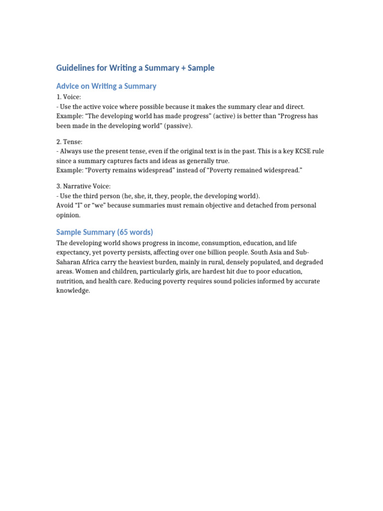Summary Guidelines and Sample | PDF