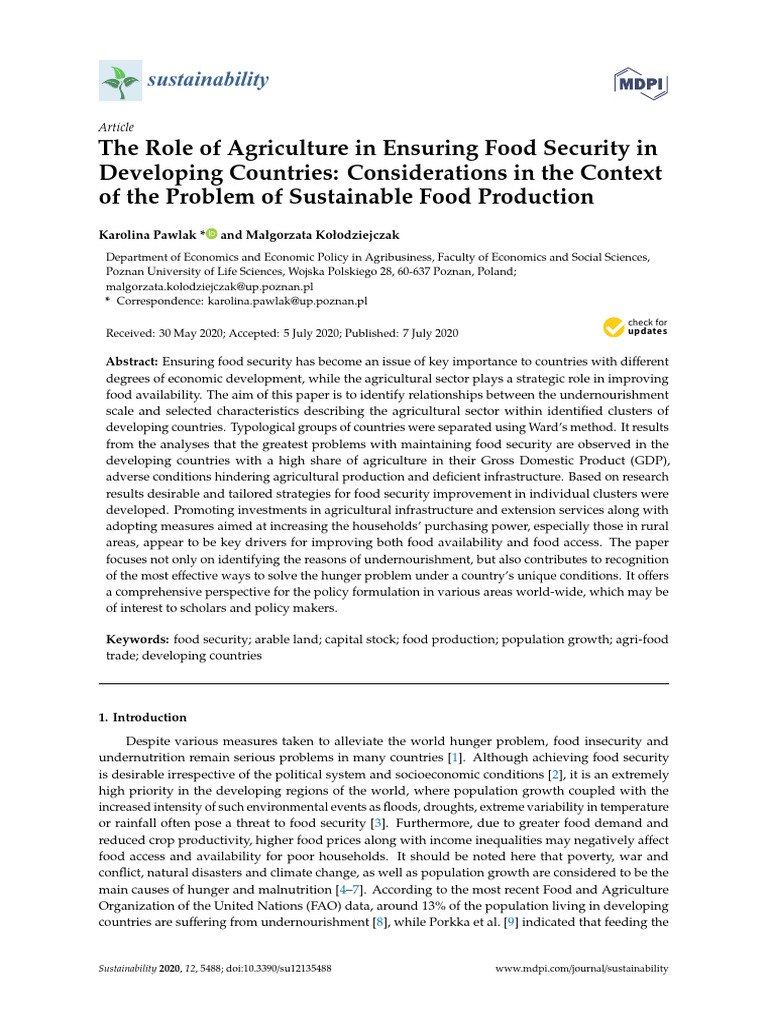 Pawlak Et Al. (2020) - The Role of Agriculture in Ensuring Food ...