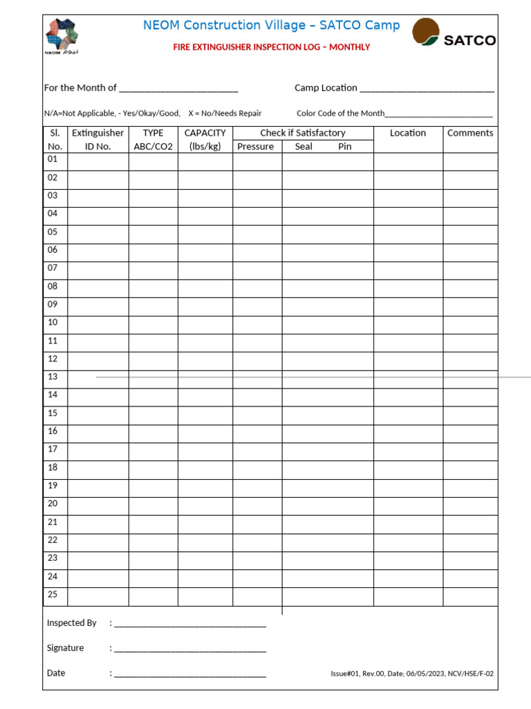 Monthly Fire Extinguisher Inspection Log | PDF