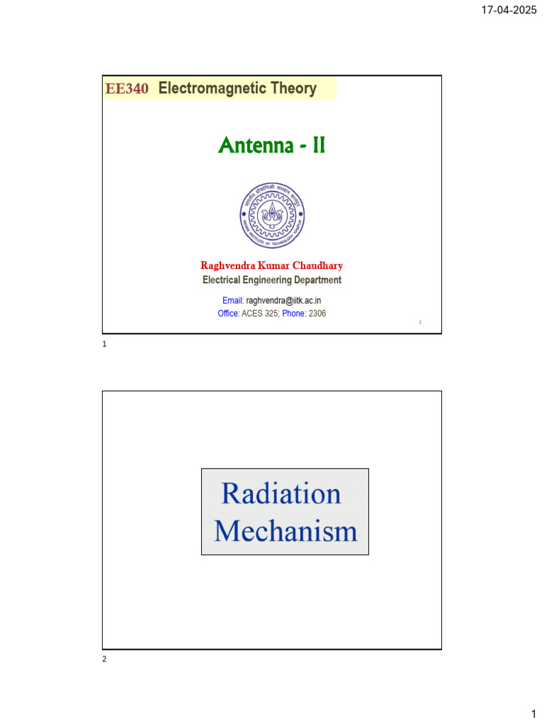 Lecture 35 - Antenna | PDF | Electromagnetic Radiation | Electrodynamics