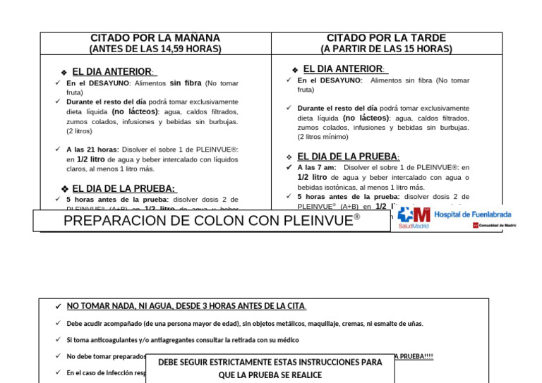 Preparación para Colonoscopia con PLEINVUE | PDF