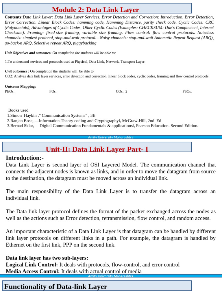 Data Link Layer Overview and Error Control | PDF | Error Detection And ...